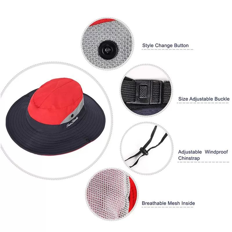 Ponytail Women Summer Sun Bucket Hats UV Hiking Wide Brim Beach Foldable Mesh Fishing Cap - Oshi.pk - Buy & Sell Online