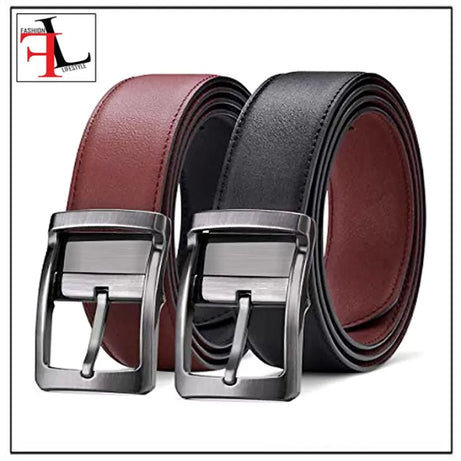 Pack of 1- 2 in 1 Double Sided Black and Brown Best Quality Leather Belt for Men/Boys