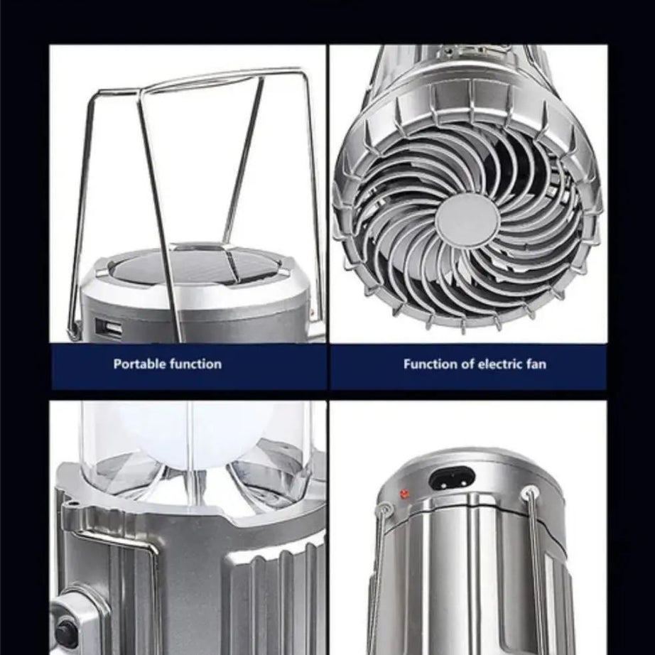 6in1 portable outdoor LED camping lantern with fan solar charge rechargeable light energy saving tent lamp flashlight - Oshi.pk - Buy & Sell Online