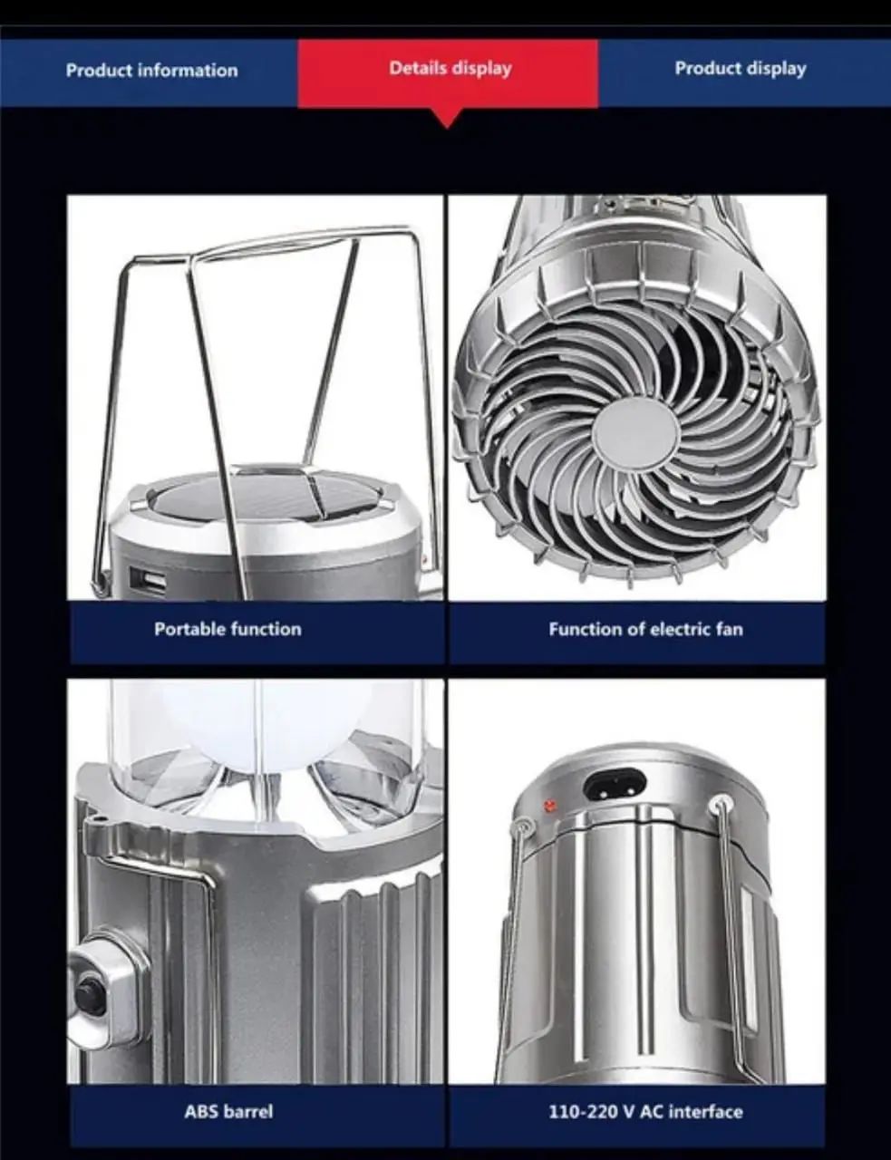 6in1 portable outdoor LED camping lantern with fan solar charge rechargeable light energy saving tent lamp flashlight - Oshi.pk - Buy & Sell Online