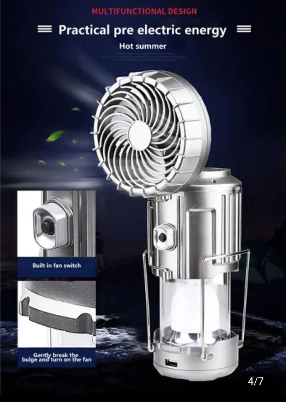 6in1 portable outdoor LED camping lantern with fan solar charge rechargeable light energy saving tent lamp flashlight - Oshi.pk - Buy & Sell Online