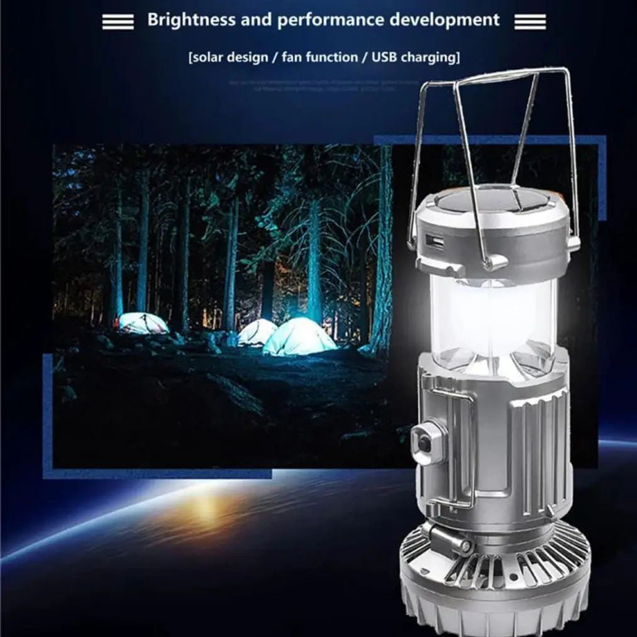 6in1 portable outdoor LED camping lantern with fan solar charge rechargeable light energy saving tent lamp flashlight - Oshi.pk - Buy & Sell Online