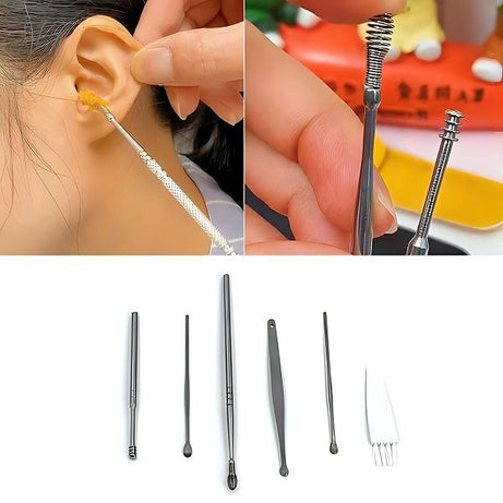 6pcs Ear Cleaning Stainless Steel tool kit Reusable ear pick wax - Oshi.pk - Buy & Sell Online