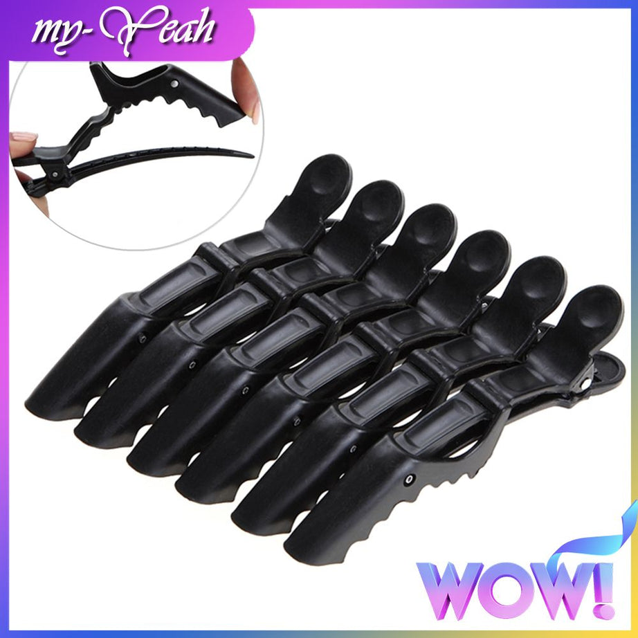 6Pcs/Pack Hair Salon Plastic Crocodile Barrette Hair Section Clip Grip Hairdressing Clamps Claw Clip Tool Accessories-Black