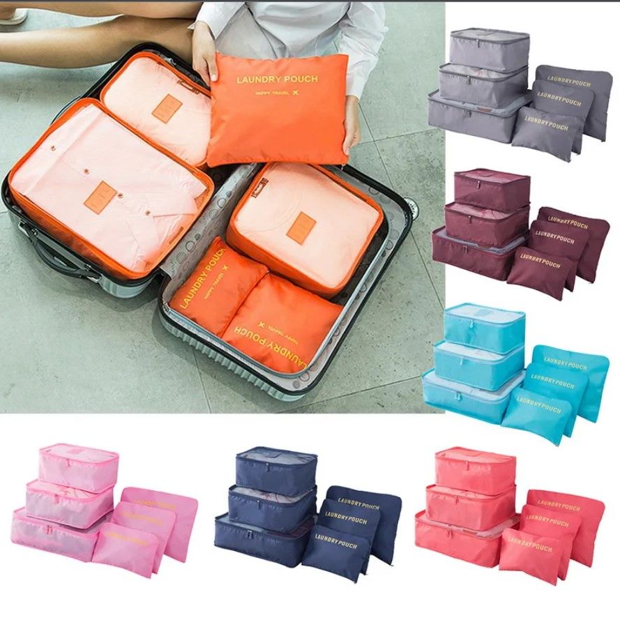 6pcs/Set Travel Storage Bag Organizer Portable Luggage Clothes Organizer Cosmetic Pouch Toiletry Cloth Pouch Storage Cupboard Almari Organizer - Oshi.pk - Buy & Sell Online