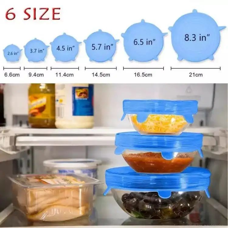 6Pcs Universal Food Silicone Cover Silicone Stretch Lids For Cookware Reusable Stretch Lids Silicone Lid Covers Silicone Lids - Oshi.pk - Buy & Sell Online