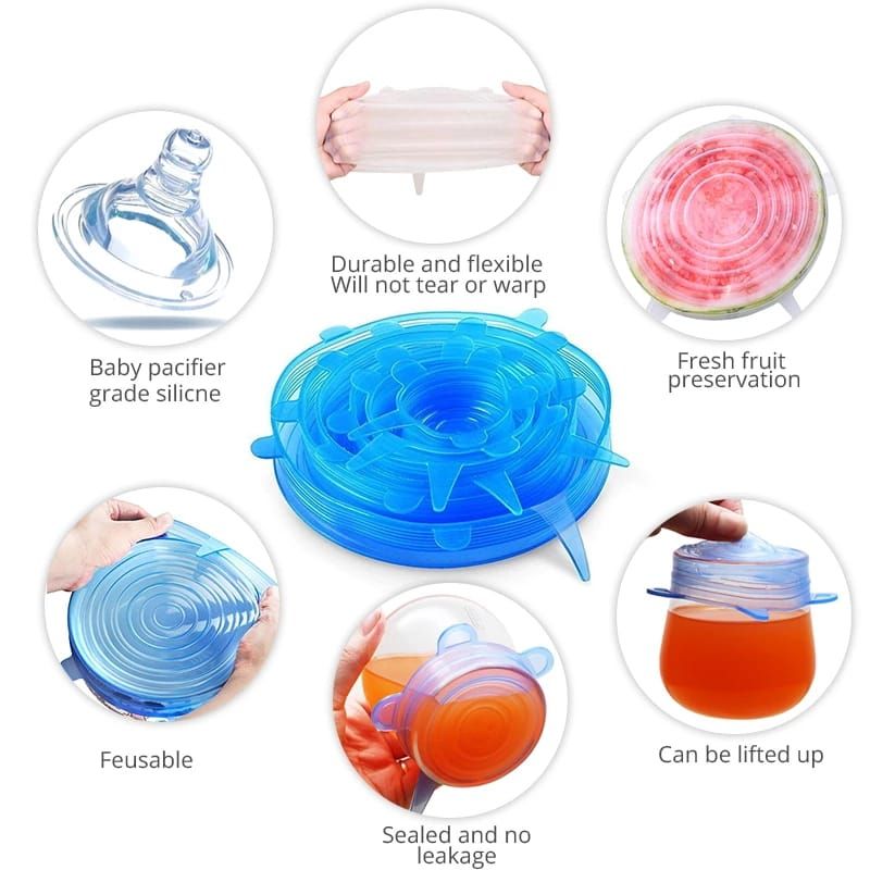 6Pcs Universal Food Silicone Cover Silicone Stretch Lids For Cookware Reusable Stretch Lids Silicone Lid Covers Silicone Lids - Oshi.pk - Buy & Sell Online
