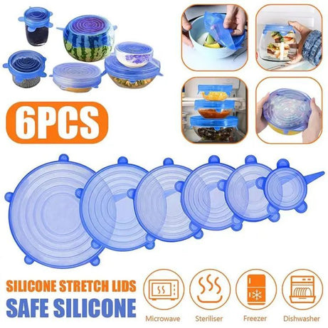 6Pcs Universal Food Silicone Cover Silicone Stretch Lids For Cookware Reusable Stretch Lids Silicone Lid Covers Silicone Lids - Oshi.pk - Buy & Sell Online
