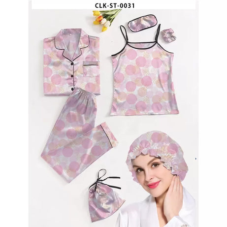 7pcs Floral Print Satin Pajama Set (Design-15) - Oshi.pk - Buy & Sell Online