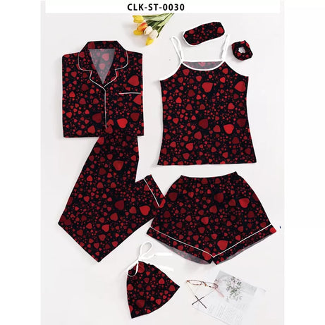 7pcs Floral Print Satin Pajama Set (Design-16) - Oshi.pk - Buy & Sell Online