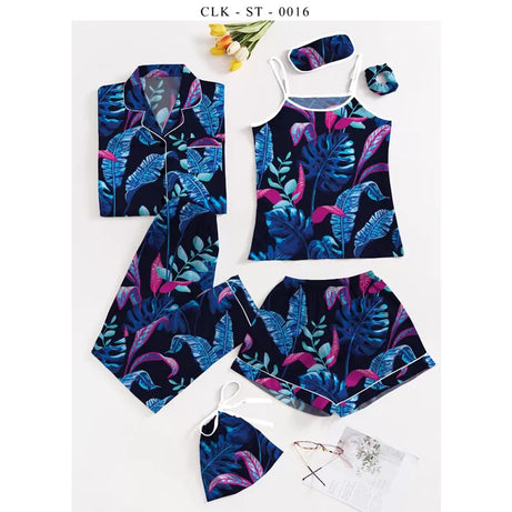 7pcs Floral Print Satin Pajama Set (Design-24) - Oshi.pk - Buy & Sell Online