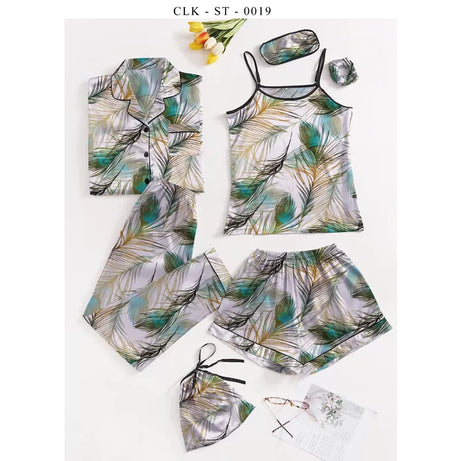 7pcs Floral Print Satin Pajama Set (Design-25) - Oshi.pk - Buy & Sell Online