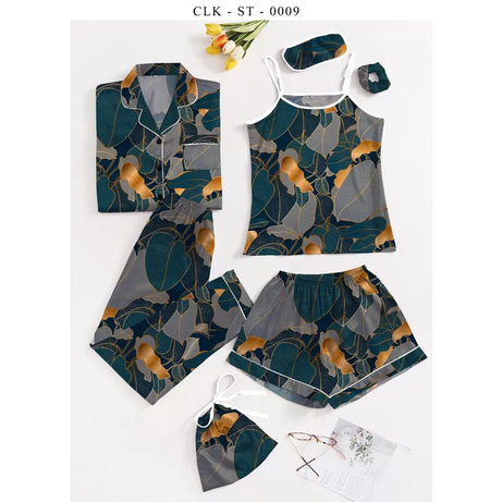 7pcs Floral Print Satin Pajama Set (Design-27) - Oshi.pk - Buy & Sell Online