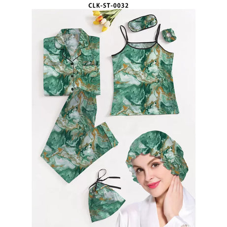 7pcs Floral Print Satin Pajama Set (Design-28) - Oshi.pk - Buy & Sell Online