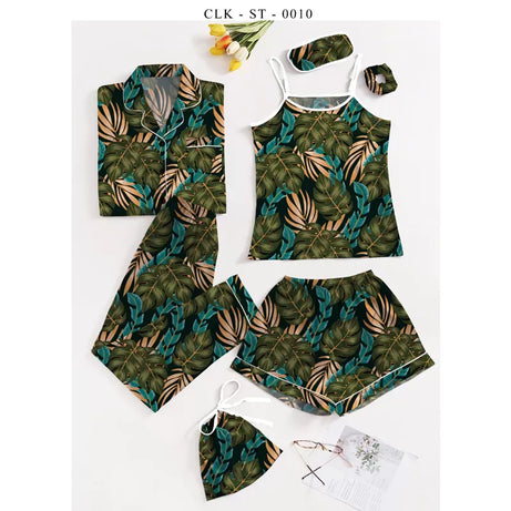 7pcs Floral Print Satin Pajama Set (Design-31) - Oshi.pk - Buy & Sell Online