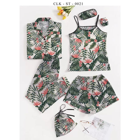 7pcs Floral Print Satin Pajama Set (Design-33) - Oshi.pk - Buy & Sell Online