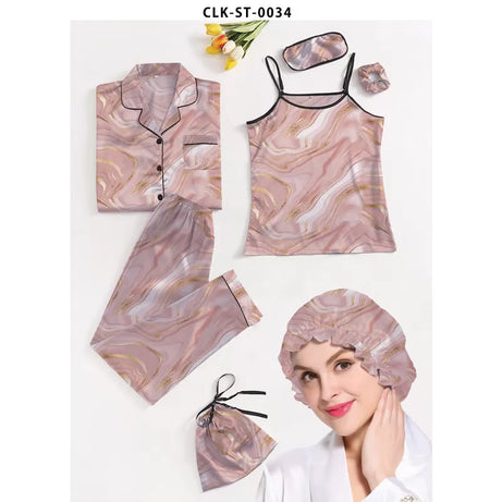 7pcs Floral Print Satin Pajama Set (Design-36) - Oshi.pk - Buy & Sell Online