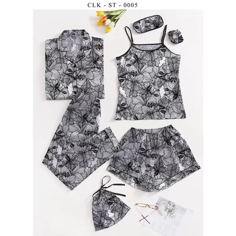 7pcs Floral Print Satin Pajama Set (Design-38) - Oshi.pk - Buy & Sell Online