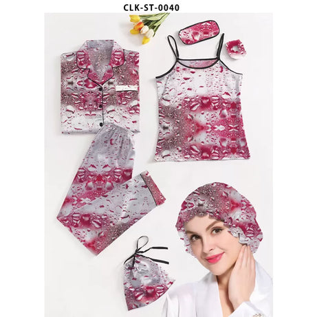 7pcs Floral Print Satin Pajama Set (Design-42) - Oshi.pk - Buy & Sell Online