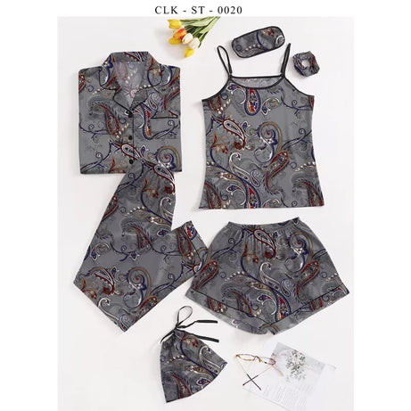 7pcs Floral Print Satin Pajama Set (Design-48) - Oshi.pk - Buy & Sell Online