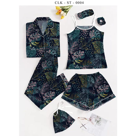 7pcs Floral Print Satin Pajama Set (Design-49) - Oshi.pk - Buy & Sell Online