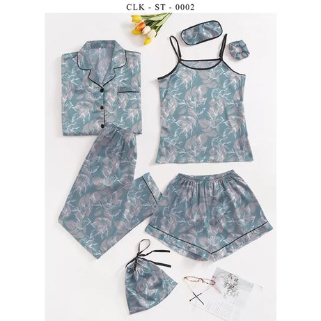 7pcs Floral Print Satin Pajama Set (Design-56) - Oshi.pk - Buy & Sell Online