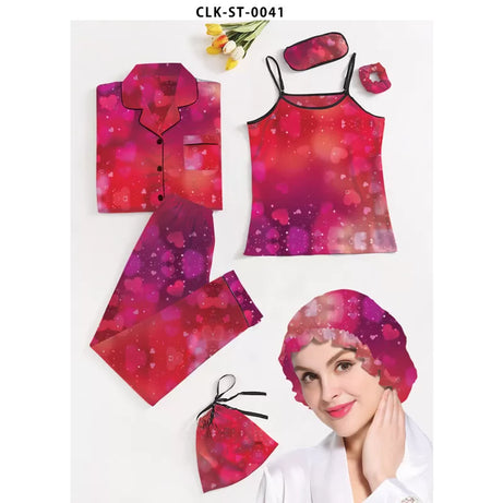 7pcs Floral Print Satin Pajama Set (Design-58) - Oshi.pk - Buy & Sell Online