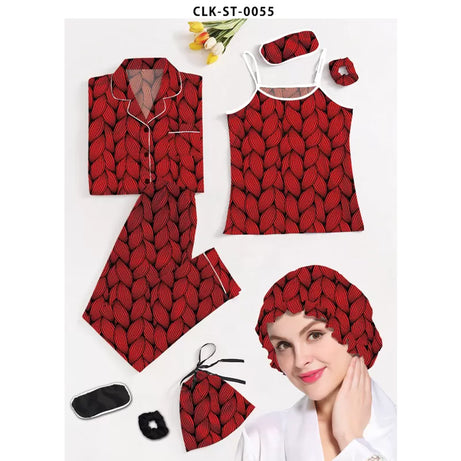 7pcs Floral Print Satin Pajama Set (Design-60) - Oshi.pk - Buy & Sell Online