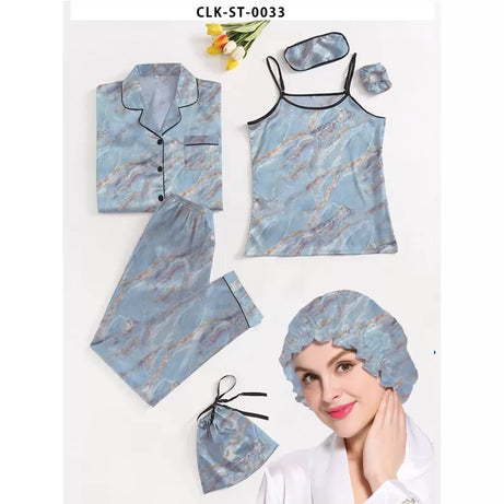 7pcs Floral Print Satin Pajama Set (Design-7) - Oshi.pk - Buy & Sell Online