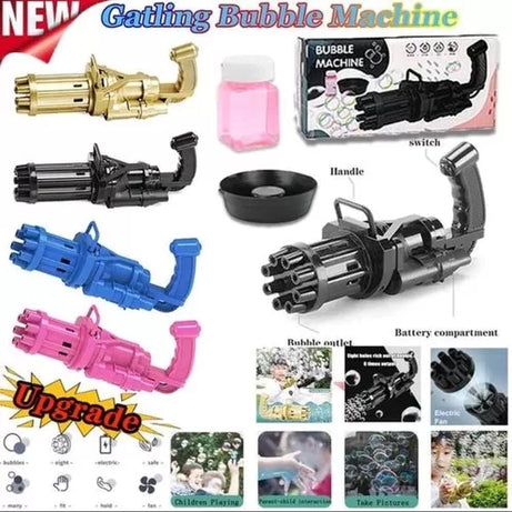 8-Hole Bubble Gun Machine - Massive Bubble Gattler Toy Gun With Bubble Liquid For Kids - Automatic Electric Bubble Maker Machine Glue Gun - Multicolor
