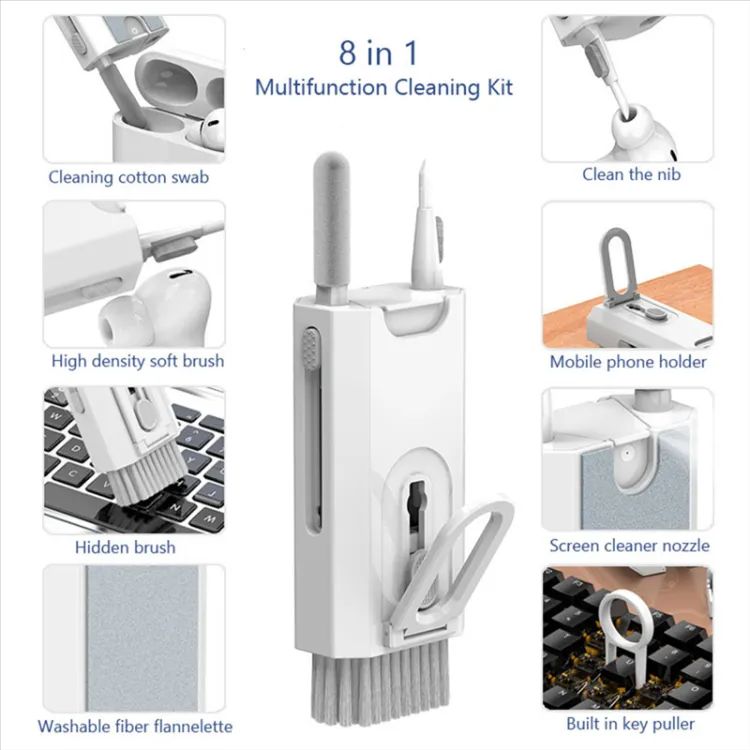 8-In-1 Computer Keyboard Cleaner Brush Kit Earphone Cleaning Pen for Headset Phone Cleaning Tools Black - Oshi.pk - Buy & Sell Online