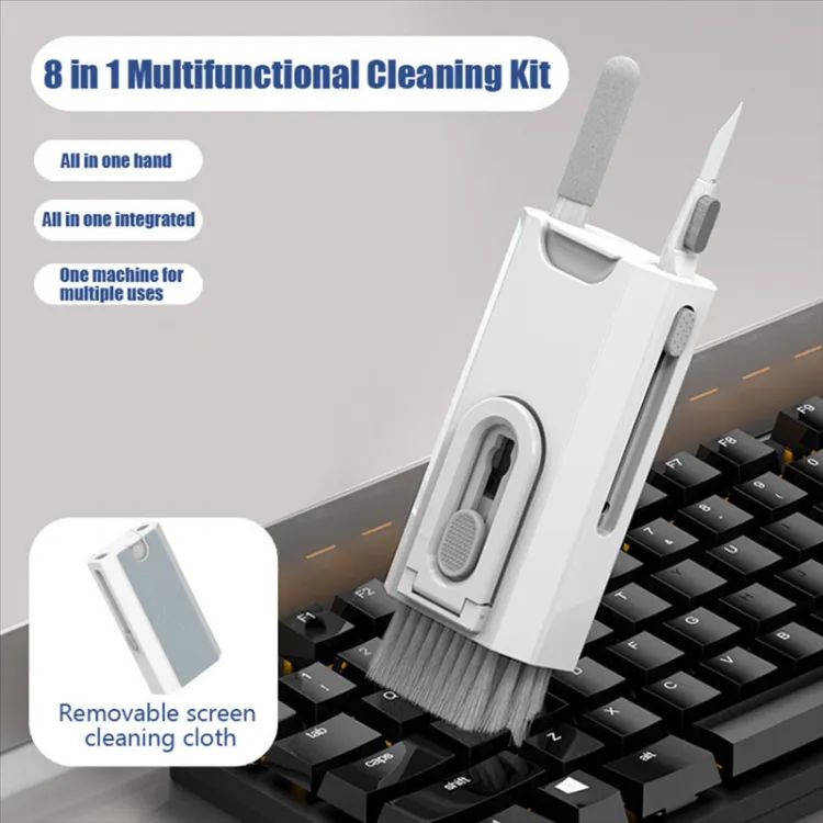 8-In-1 Computer Keyboard Cleaner Brush Kit Earphone Cleaning Pen for Headset Phone Cleaning Tools Black - Oshi.pk - Buy & Sell Online