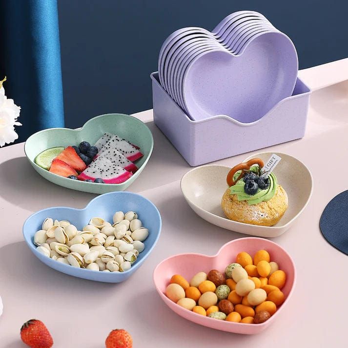 8 Pcs Multi-function Spit Bone Heart Shape Plate Set Dish Household Food Grade Plastic Spit Bone Dish Hearts Plate Set Dining Table Garbage Plates - Oshi.pk - Buy & Sell Online