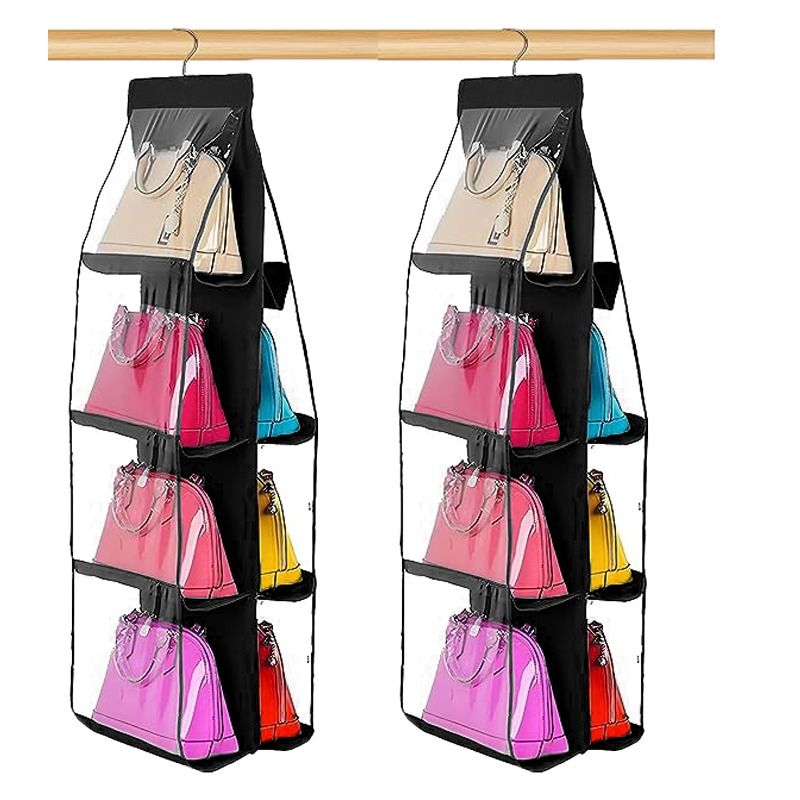 8 Pockets Hanging Purse Handbag Organizer with Stainless Steel Hook Clear Hanging Shelf Bag Storage Holder-Pack of 2 - Oshi.pk - Buy & Sell Online