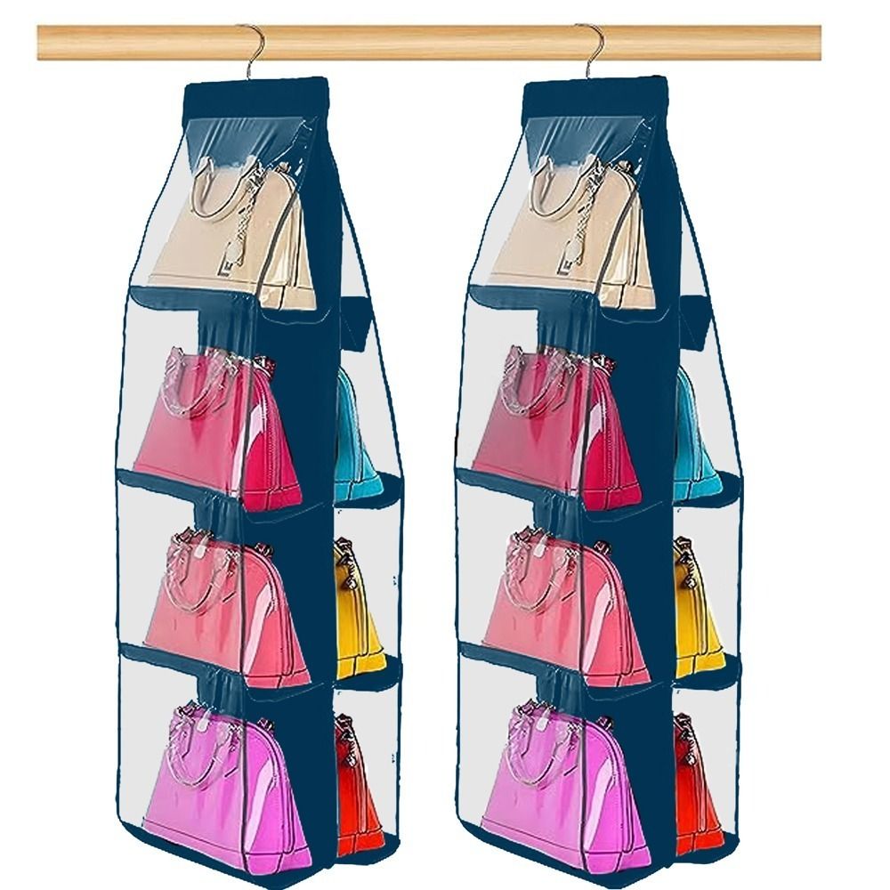 8 Pockets Hanging Purse Handbag Organizer with Stainless Steel Hook Clear Hanging Shelf Bag Storage Holder-Pack of 2 - Oshi.pk - Buy & Sell Online