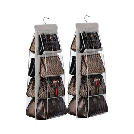 8 Pockets Hanging Purse Handbag Organizer with Stainless Steel Hook Clear Hanging Shelf Bag Storage Holder-Pack of 2 - Oshi.pk - Buy & Sell Online