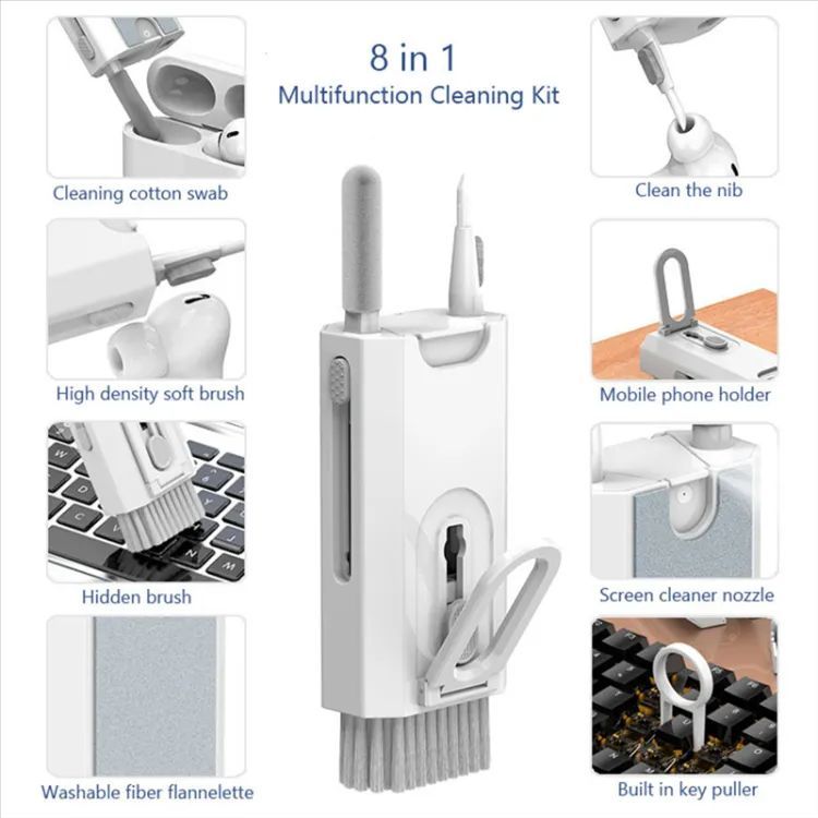 8In1 Computer Keyboard Cleaner Brush Kit Earphone Cleaning Pen For Headset Phone Cleaning Tools Black - Oshi.pk - Buy & Sell Online