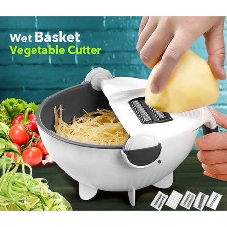 9 in 1 Multifunction Kitchen Wet Basket Vegetable Cutter With Drain Magic Rotate Safety - Oshi.pk - Buy & Sell Online