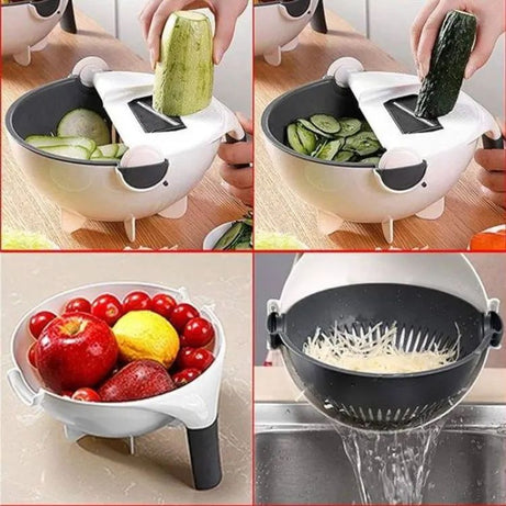9 in 1 Multifunction Kitchen Wet Basket Vegetable Cutter With Drain Magic Rotate Safety - Oshi.pk - Buy & Sell Online
