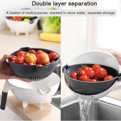 9 in 1 Multifunction Kitchen Wet Basket Vegetable Cutter With Drain Magic Rotate Safety - Oshi.pk - Buy & Sell Online