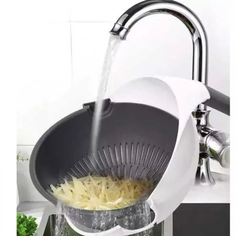 9 in 1 Multifunction Magic Rotate Vegetable Cutter with Drain Basket, New Veggie Mandoline Slicer Grater Shredder, Food Strainer Fruit Colander