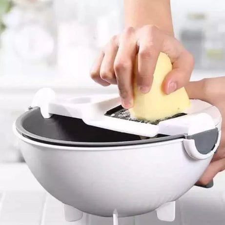9 in 1 Multifunction Magic Rotate Vegetable Cutter with Drain Basket, New Veggie Mandoline Slicer Grater Shredder, Food Strainer Fruit Colander