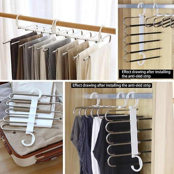Adjustable 5 in 1 Pants Hanger Made of Plastic & Aluminum - Oshi.pk - Buy & Sell Online