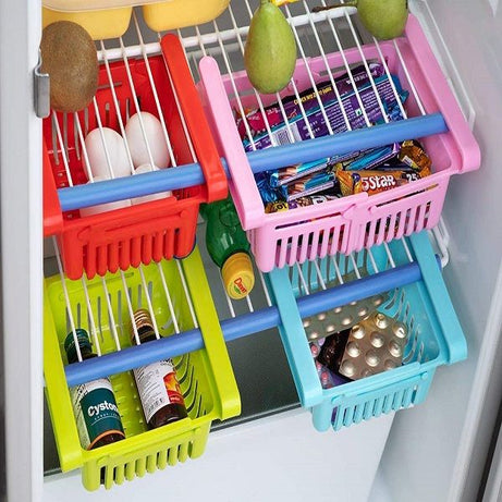 Adjustable Fridge Storage Basket Expandable Fridge Space Saver