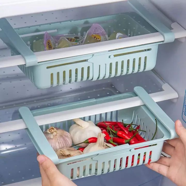 Adjustable Fridge Storage Basket Expandable Fridge Storage Rack Plastic Fridge Space Saver Food Organizer Tray Refrigerator Pull-out Drawers - Oshi.pk - Buy & Sell Online