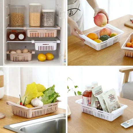 Adjustable Fridge Storage Basket Expandable Fridge Storage Rack Plastic Fridge Space Saver Food Organizer Tray Refrigerator Pull-out Drawers - Oshi.pk - Buy & Sell Online