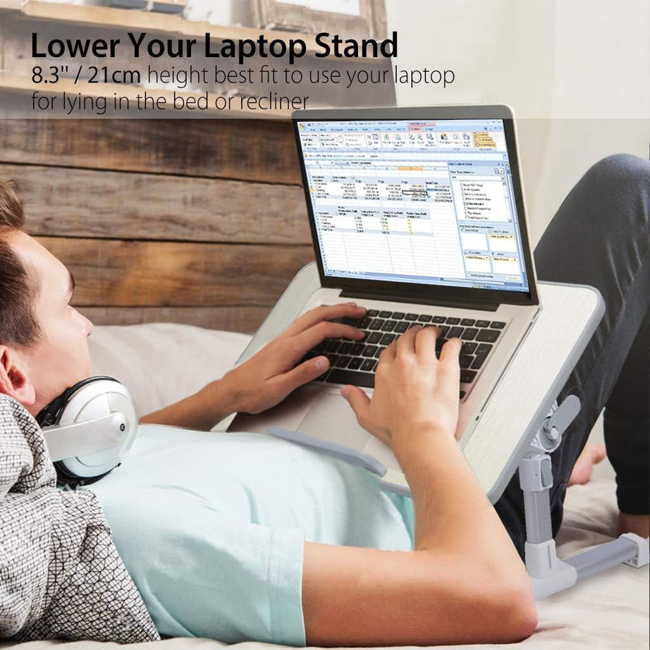 Adjustable Laptop Bed Table, Portable Lap Desk with Foldable Leg, Breakfast Tray for Eating, Notebook Computer Stand for Reading Writing on Bed Couch - Oshi.pk - Buy & Sell Online