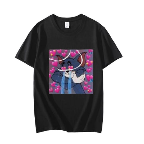 Aesthetic Tom Printed Cotton Half Sleeves Black T Shirt - Oshi.pk - Buy & Sell Online