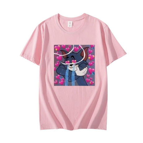 Aesthetic Tom Printed Cotton Half Sleeves Pink T Shirt