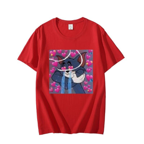 Aesthetic Tom Printed Cotton Half Sleeves Red T Shirt - Oshi.pk - Buy & Sell Online